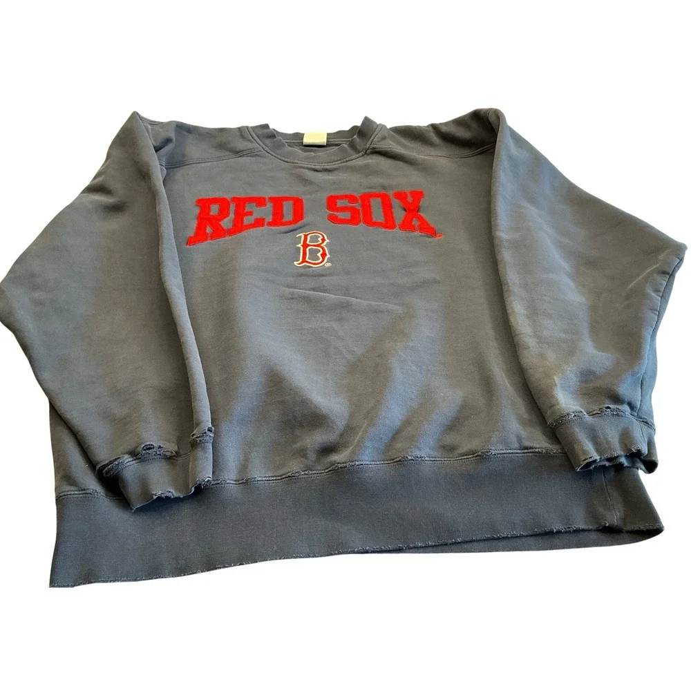 Adidas Vintage Boston Red Sox Crewneck Sweatshirt Distressed Navy M Y2K READ